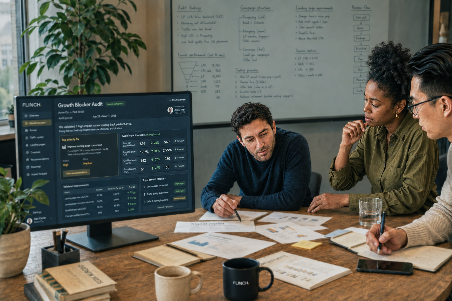 A team reviewing a Growth Blocker Audit together